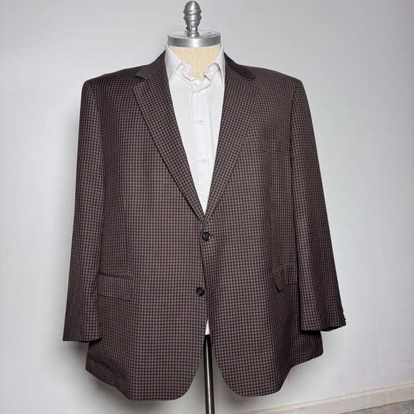 Oak Hill Men's Blazer Jacket 3XL 54 56R Brown Gingham Plaid Two Button